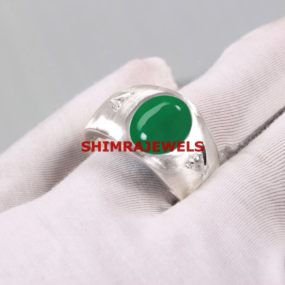 Anillo De Hombre De Plata De Ley 925 Con Piedra Natural De Ónix Verde Y CZ #1020 - Imagen 3 de 4