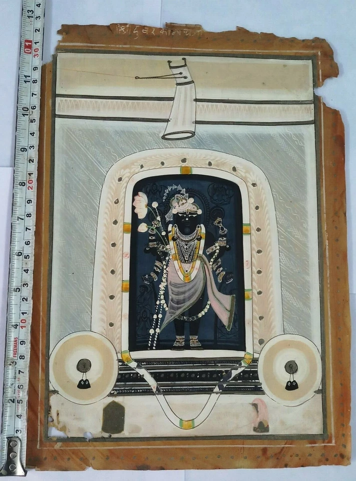 Старый лорд Shreenath Ji ручной работы камень акварель бумага картина - Изображение 2 из 3