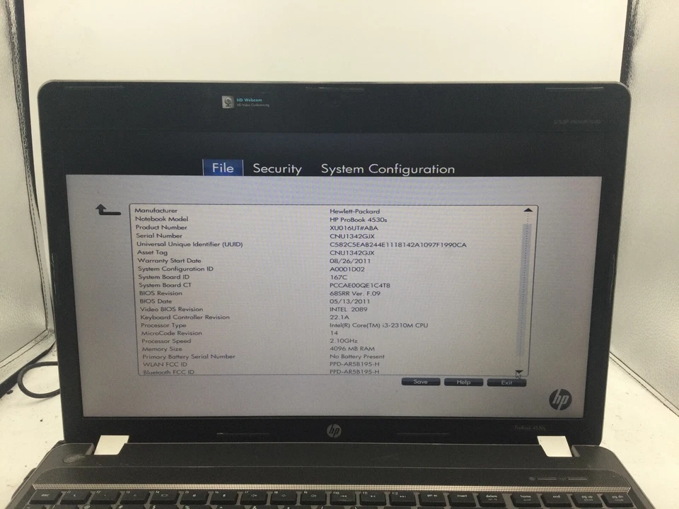 HP PROBOOK 4530S - BOOTS TO BIOS - INTEL I3 2310M - NO RAM - READ DESCRIPTION-BB - Image 2 of 4