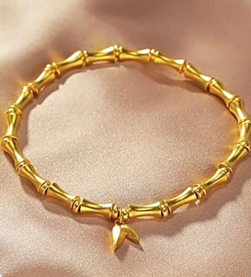 Solid Pure 999 24K Yellow Gold Lucky Bamboo Bracelet Gold Women Bangle Solid Pure 999 24K Yellow Gold Lucky Bamboo Bracelet Gold Women Bangle