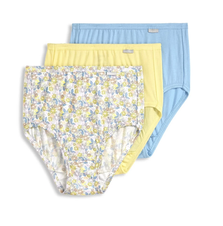 Women's Jockey 3-Pack Briefs (Yellow Blue) 100% Cotton Comfort Classic Underwear - Image 2 of 4