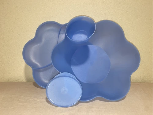 Blue tupperware chips and dip