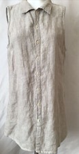 CP Shades Linen Made In USA Beige Button Down Tunic Sleeveless Top Sz Small