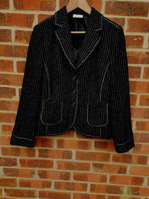 Bonita black striped wool blend jacket blazer size UK M
