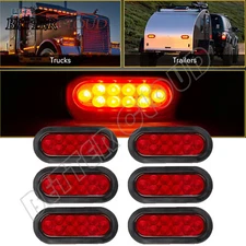 6X Red 6" Oval Trailer Lights 10 LED Truck Sealed Stop Turn Tail w/Grommet Plug