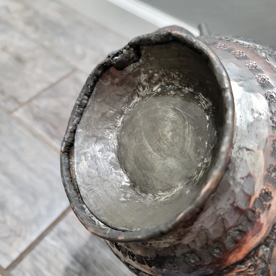 Persian Antique Middle Eastern Tea Pot/ Kettle Handmade Mixed Hammered Metal L - Image 2 of 4