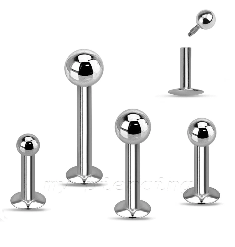 18G 16G 14G Surgical Steel Internally Threaded Cheek Labret Tragus with Ball End - Image 2 of 3