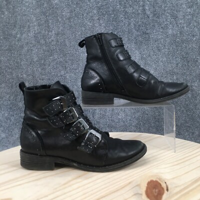 Steve Madden Boots Womens 7 M Pursue Studded Zip Buckle Strap Moto Black Leather