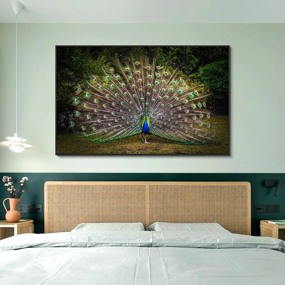Arte con impresión de pavo real arte de pared carteles animales lienzo pintura decoración del hogar arte Foto 3 de 4