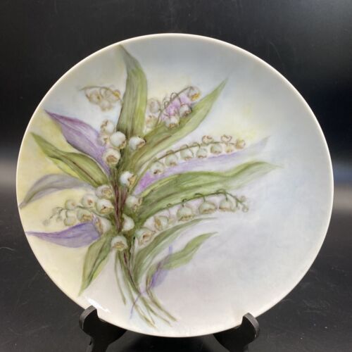 vtg. German hand painted plate lily of the vally signed Eleda