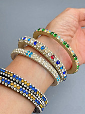 Bracelet Gourmette Vintage Or Avec Cabochons Résine Multicolore - Bijou Ancien 2433