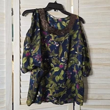 Collective Concepts Top Womens Small Multicolor Floral Smock Cold Shoulder