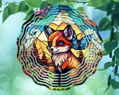 8 Inch Animated Fox Butterfly Country Hanging Wind Spinner Garden Yard 8rws-068