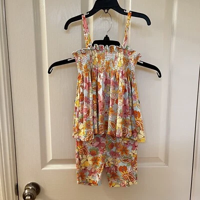 Angel Dear Paisley Floral Smocked Top and Shorts Set Bamboo Girls Size 4T NWT - Image 1 of 4