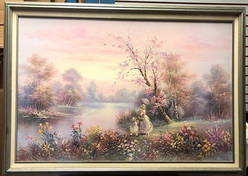 Mother & Daughter by River by P. Minton original painting