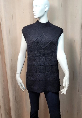 PER UNA Funnel Neck CABLE KNITTED VEST with Wool ~ Size L ~ Black (rrp £39.50) - Picture 2 of 8