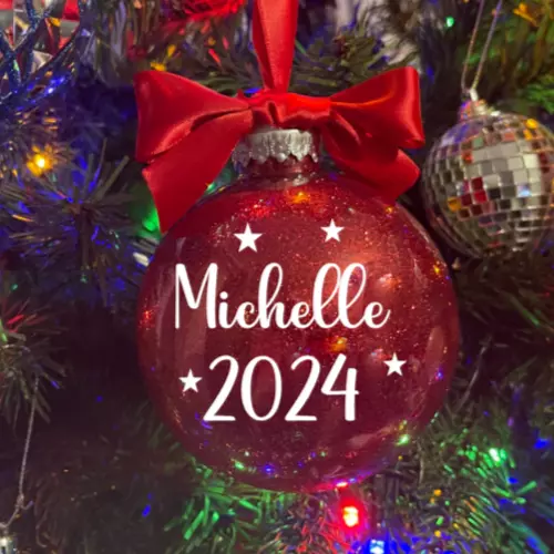 Personalisierte Kugel mit Namen Glitzer Weihnachten 2024 Geschenk Unikat Deko 8cm /10cm G3 - Bild 1 von 3
