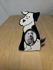 Enameled Dog Picture Frame Black White With Red Nose Glass Lens 1.5"×2" Picture 