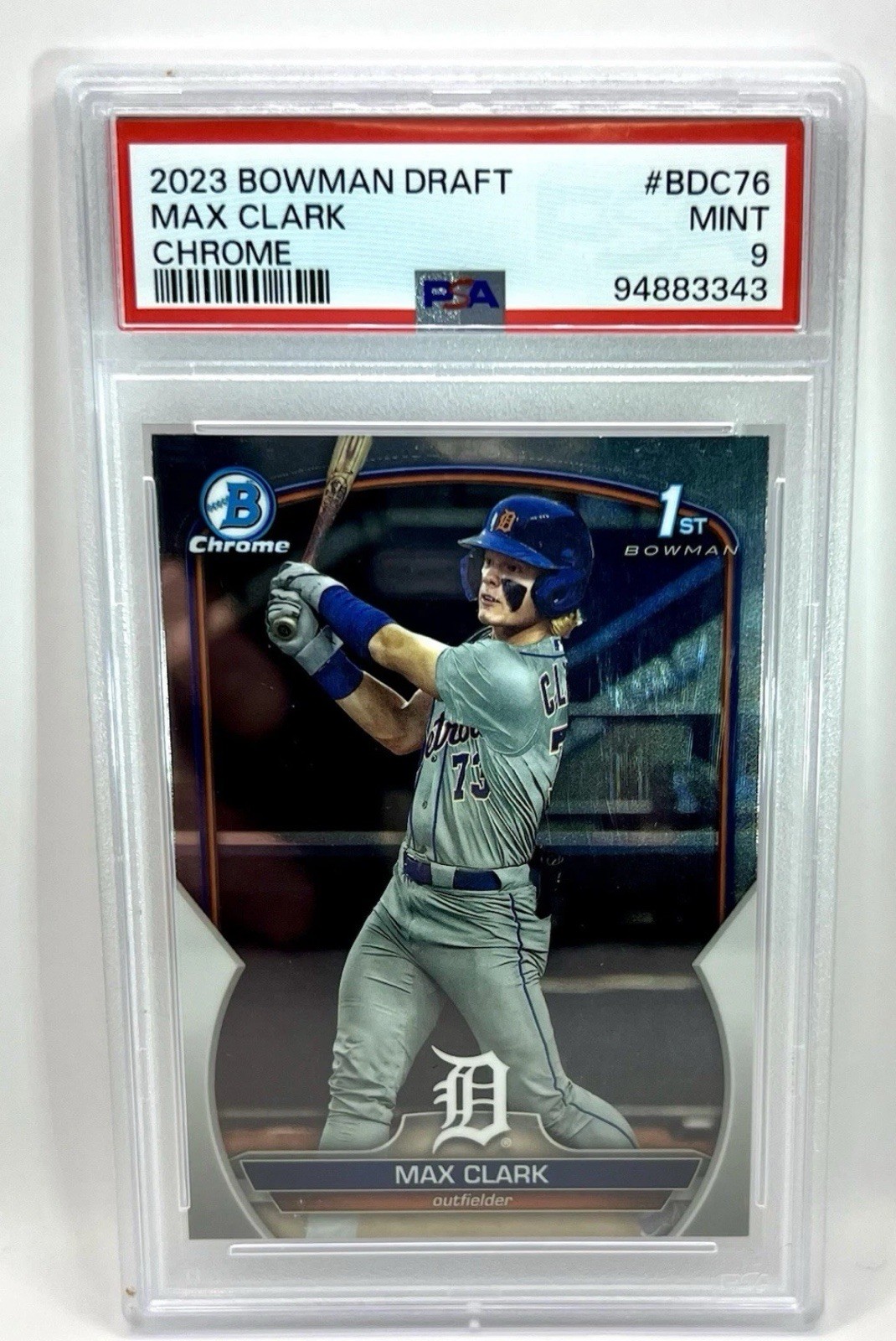 PSA 9 MAX CLARK 1st 2023 Bowman Chrome Draft REFRACTOR TIGERS RC Tigers