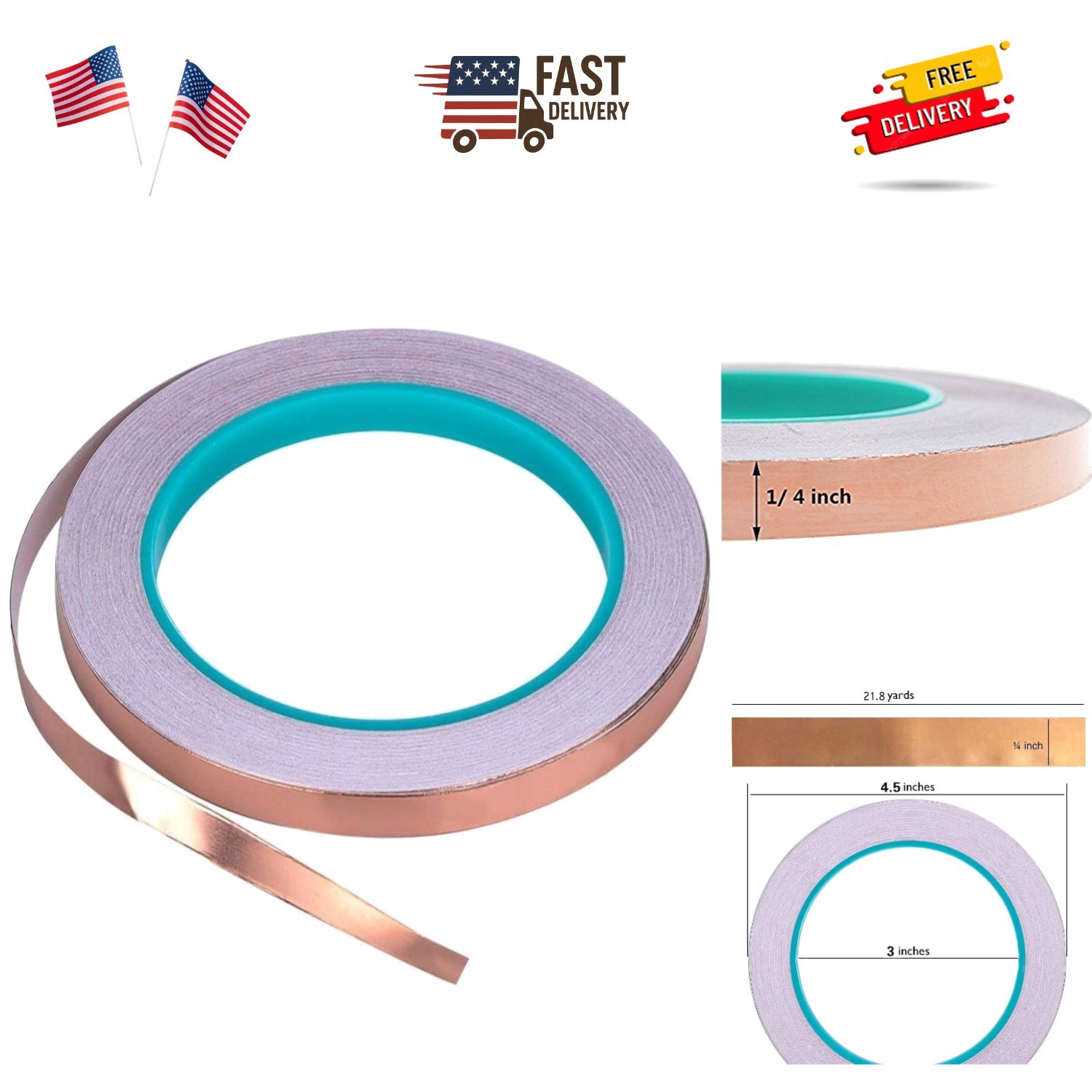 Copper Foil Tape with Double-Sided Conductive 1/4inch X 21.8yards- EMI Shield...