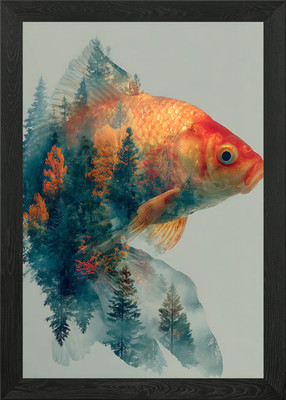 Gerahmtes Wandbild Fisch und Wald Doppelbelichtung Poster Leinwanddruck Bild