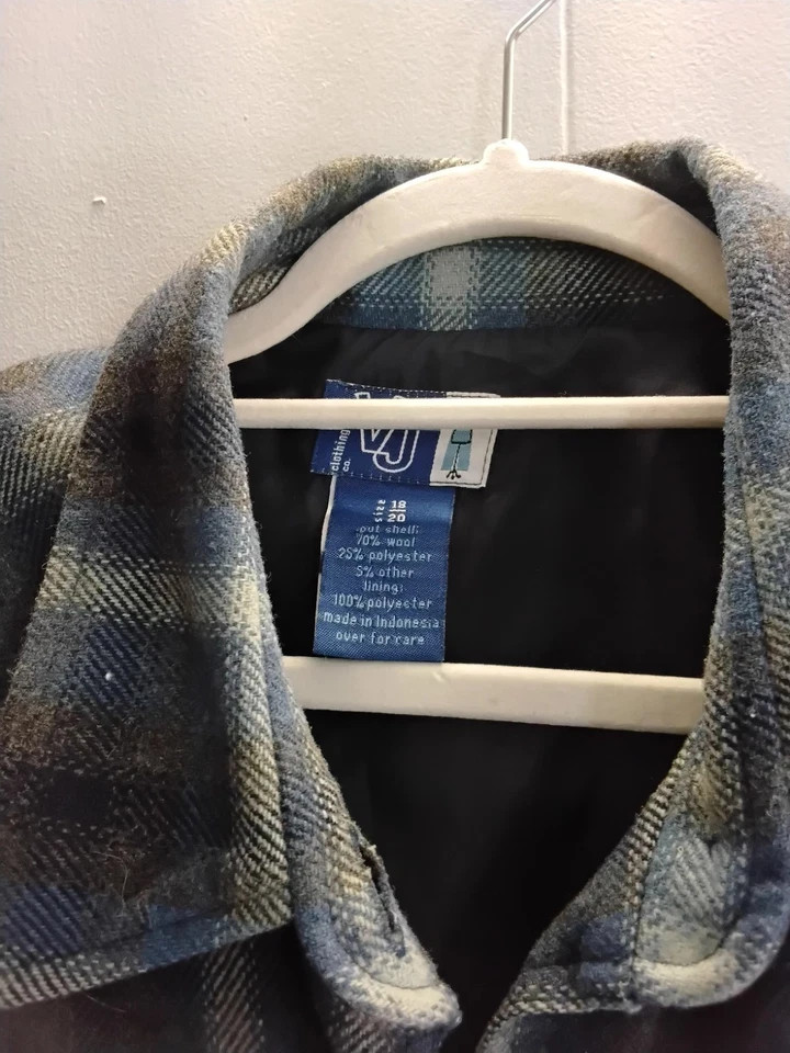 Куртка Venezia Jeans VJ синяя клетчатая шерстяная смесь размер 18/20 полностью на подкладке на пуговицах - Изображение 2 из 3