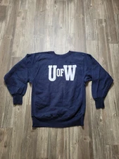 Vintage Champion Reverse Weave Sweatshirt Mens 2XL Navy U of W Distressed 90s