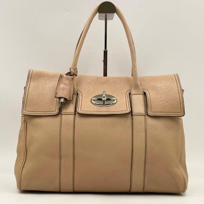 Mulberry Bayswater Flap Tote Bag Beige Leather A4 Work Satchel Large Authentic