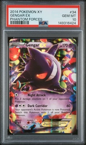2014 POKEMON XY PHANTOM FORCES #34 GENGAR EX PSA 10