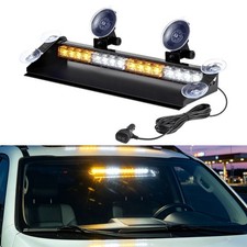 Led Dash Strobe Light Bar Visor Mount Emergency Warning Light Amberwhite Beacon