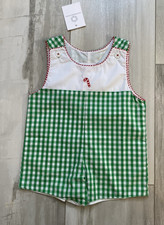 New The Proper Peony Green Gingham Embroidered Peppermint Shortall Romper 12M