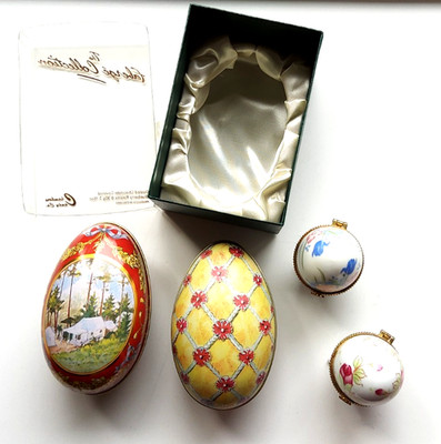 Edles Deko-Ei in Sammlerbox  Fabergé Style Chambers Candy Co.'' u. 3 Eier Ostern