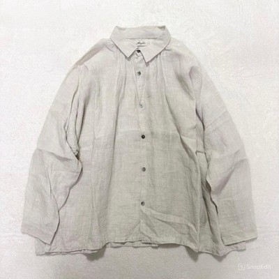 ICHI Antiquites Linen Collared Blouse Gathered Ivory Beige Exc