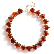 Acrylic Heart Choker Necklace for Women Vintage Punk Chunky Necklace Amber