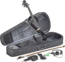4/4 electric viola set with S-shaped black electric viola, soft case and head...