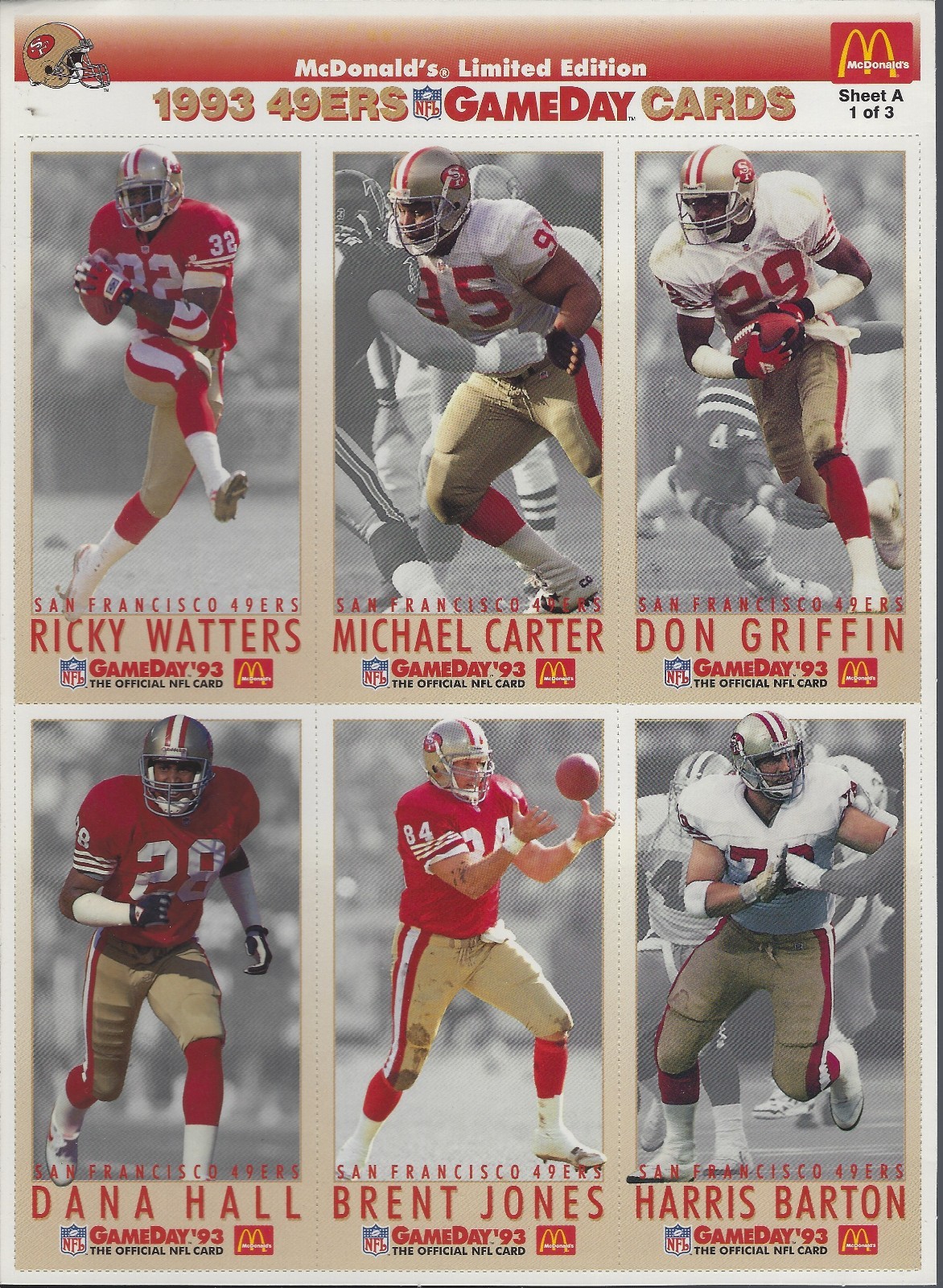 Set of 18 1993 San Francisco 49ers McDonald's GameDay Card Panels Rice Young HOF