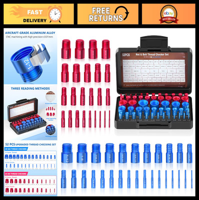 52PCS Thread Checker Kit - Standard & Metric Bolt Size Finder, Gauge Tool Set