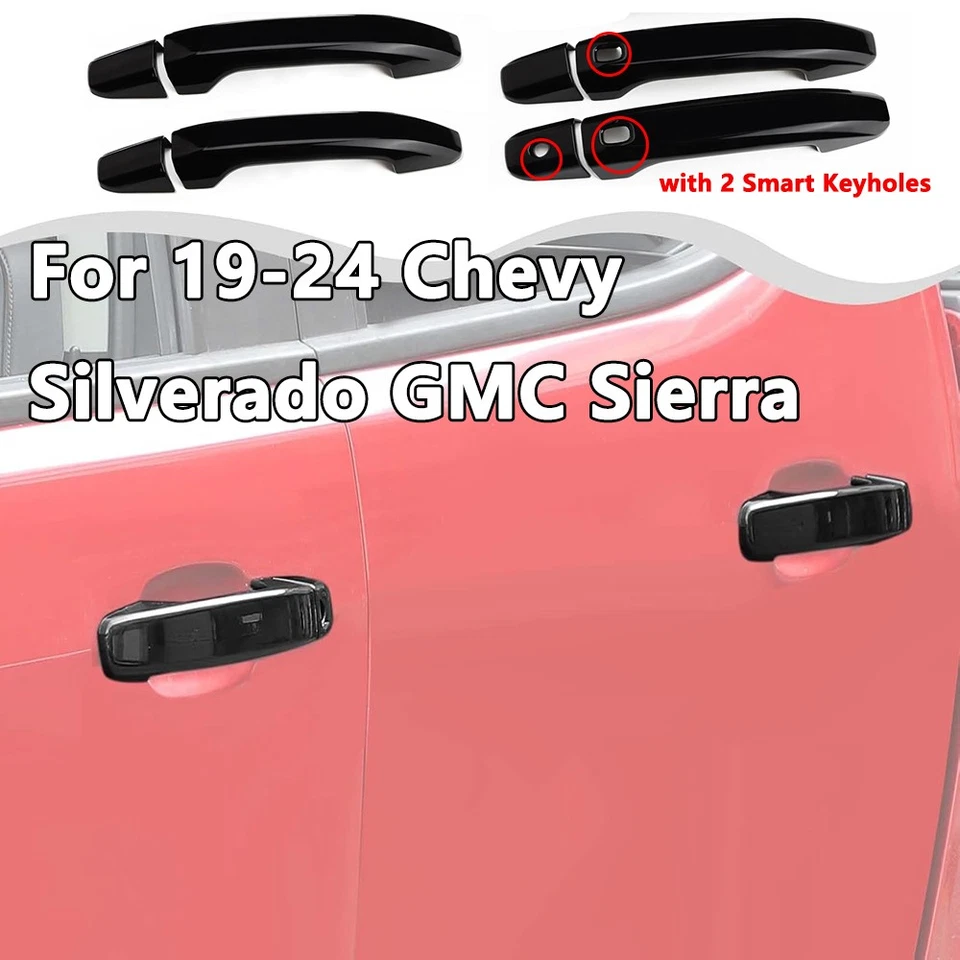 For 2019-2024 Chevy Silverado GMC Sierra 1500 GLOSS BLACK Door Handle COVERS 8pc - Image 2 of 4