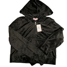 Juicy Couture Classic Velour Zip Up Hoodie In Black Beauty Size XL