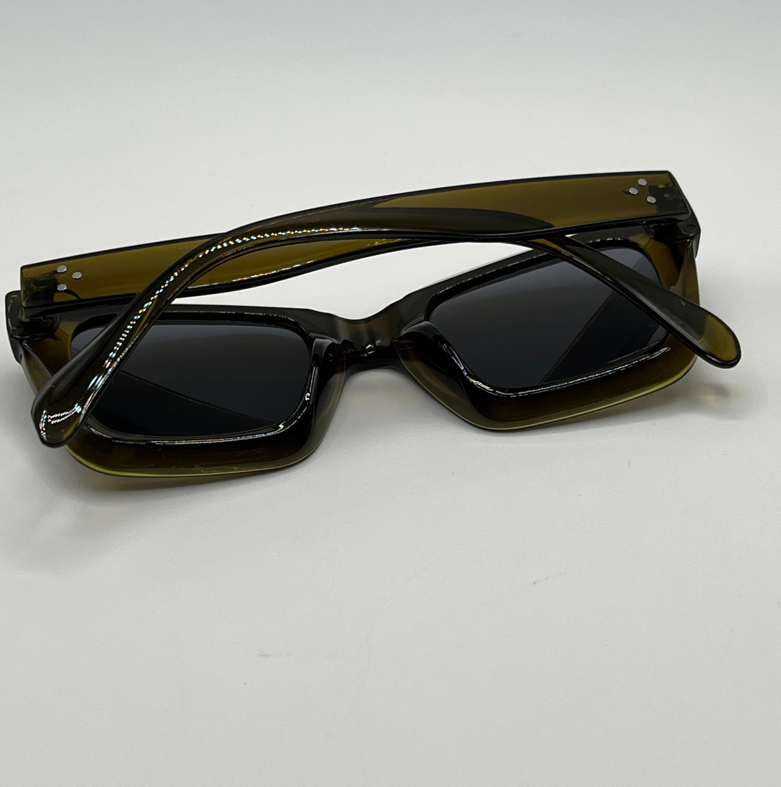 Olive Green Translucent Rectangular Sunglasses – … - image 7