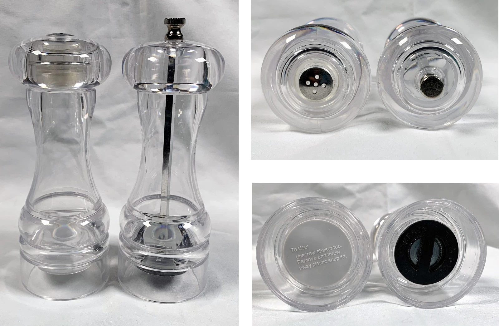 Olde Thompson Clear Acrylic Salt & Pepper Mill Shakers 6.5"