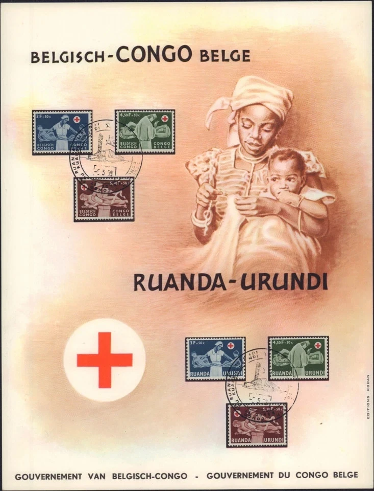 BELGIAN CONGO 1950 RUANDA URUNDI COVER CARDS FDC FLOWERS RED CROSS FULL SETS - Image 2 of 4