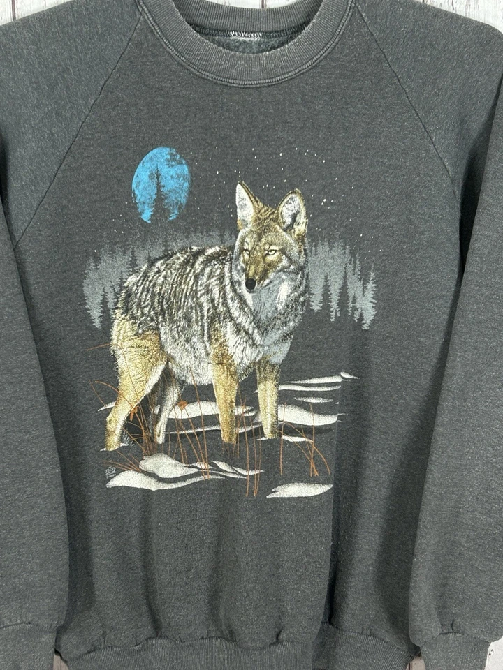 Sudadera De Colección Lobo Talla M Gris Cuello Redondo Años 90 Lobos Bosques Naturaleza Kanye Oeste EE. UU. Foto 2 de 4