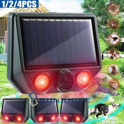 Ultrasonic Animal Repellent Outdoor Alarm Sensor Flashing Light Scarer Solar&USB