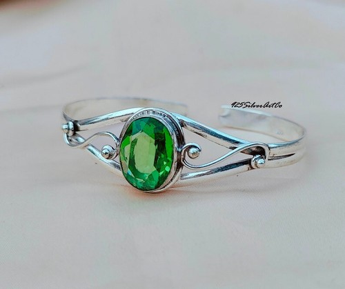 Faceted Peridot Bangle, 925 Silver Bracelet, Cut Gemstone Jewelry Gift Mom SV116 - Picture 9 of 11
