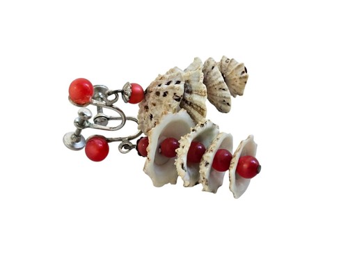 Pendientes colgantes/gota con cuentas vintage concha y brillo lunar atornillados