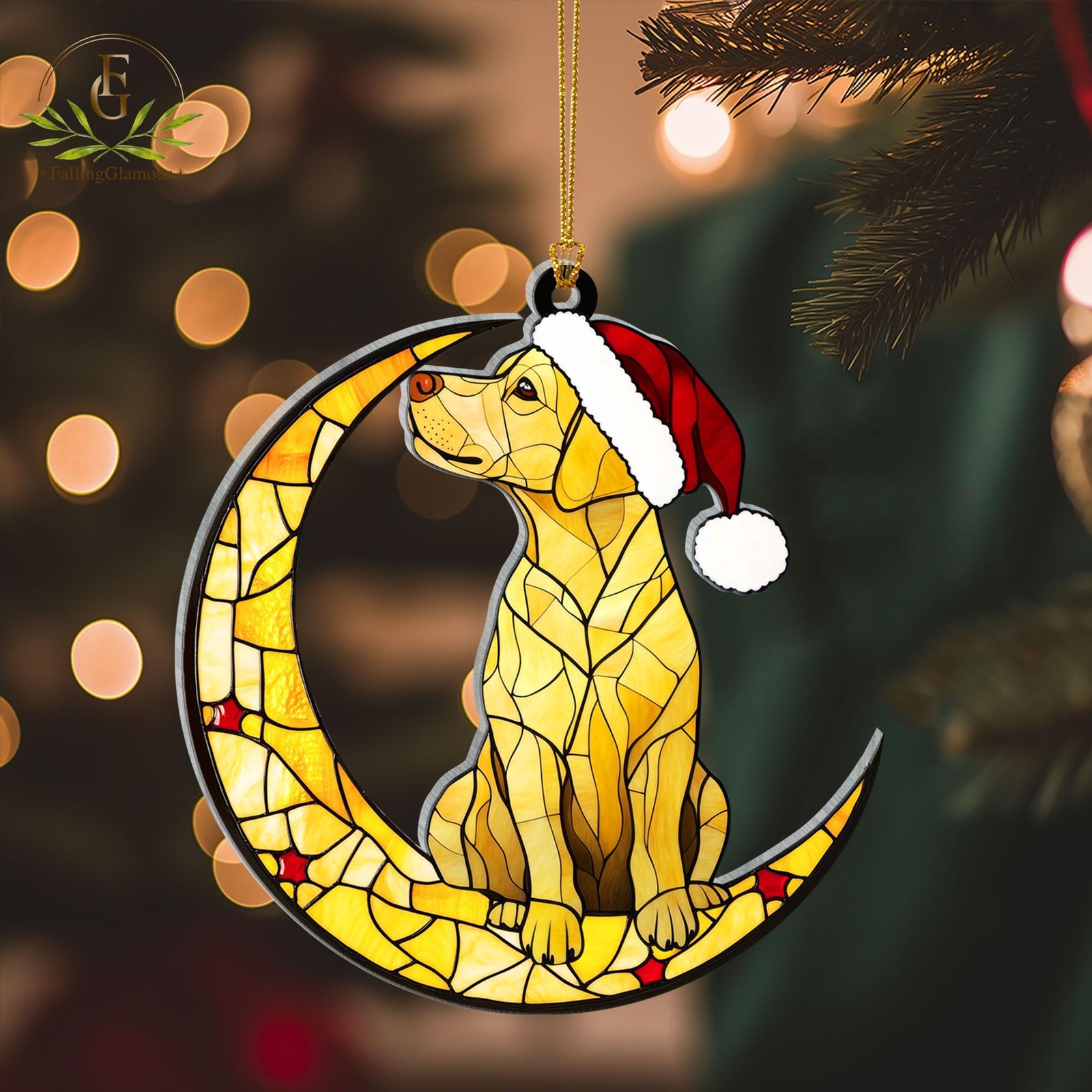 Yellow Labrador Retriever Christmas Tree Acrylic Ornament  Funny Dog Christmas