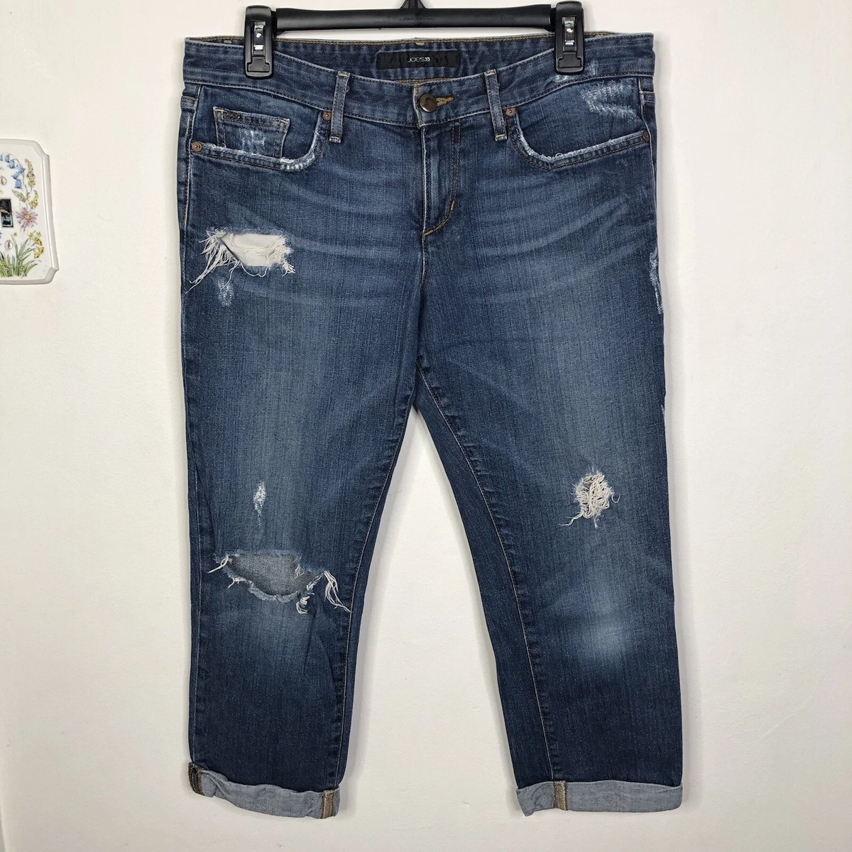 Joe s Jeans Womens Distressed Cropped Ex lover Cuffed Blue Jeans