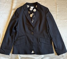 Chicos Womens 0 Black 1 Button Blazer Polka Dot Print Lined Polyester Blend