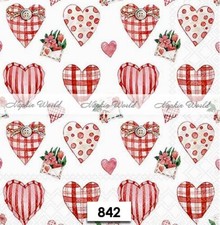  842 TWO Paper LUNCHEON Decoupage Art Craft Napkins - HEARTS VALENTINES LOVE